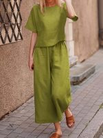 Ensemble Femme T-shirt Col Rond et Pantalon Large