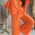 Haut Col V et Pantalon Ample pour femme