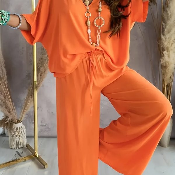 Haut Col V et Pantalon Ample pour femme