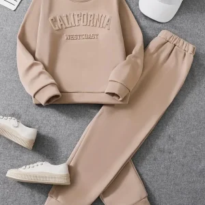 Ensemble fille 2 pièces beige – Survêtement confortable avec sweat et pantalon