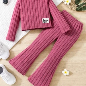 Ensemble fille 2 pièces côtelé mauve – Haut manches longues et pantalon évasé
