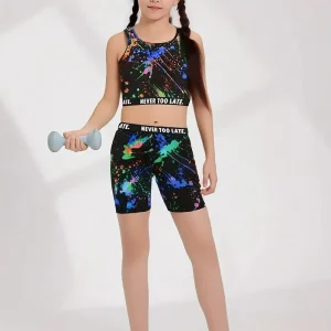 Ensemble fille camouflage bleu – brassière et short sport tendance, confortable et respirant