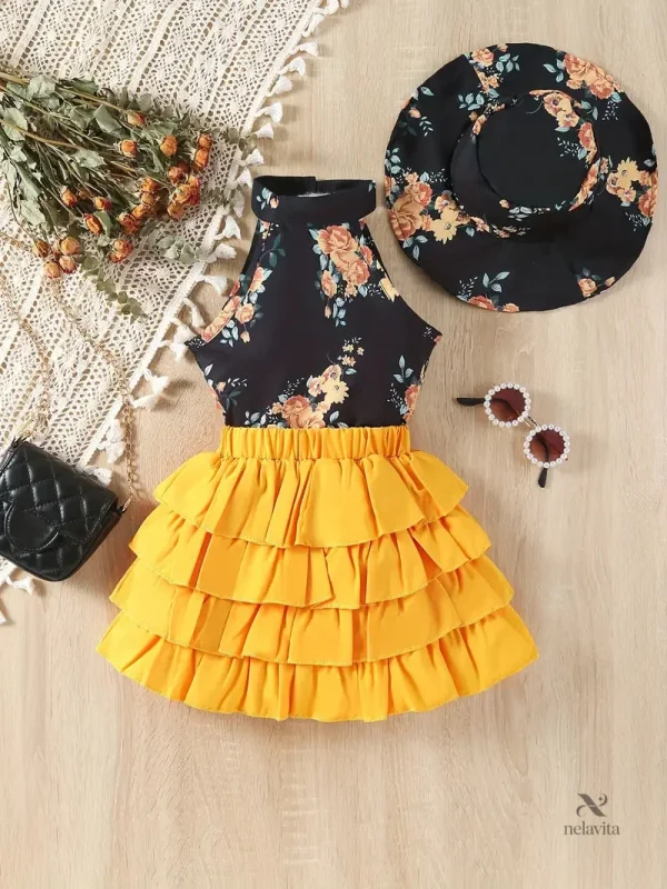 ensemble-fille-ete-2-pieces-haut-fleuri-noir-et-jupe-jaun-e48yat-1
