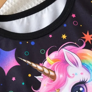 Ensemble fille licorne 2 pièces – T-shirt et pantalon bleu nuit imprimé étoiles