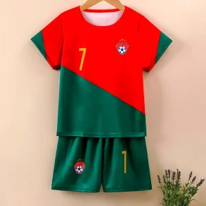 Ensemble Football Enfant – Maillot et Short de Sport Blanc à Carreaux Rouges