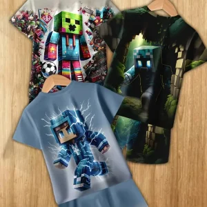 Ensemble garçon été bleu avec chemise imprimé héros pixel – T-shirt et short confortables