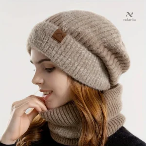 Ensemble Hiver Femme 2/3 Pièces – Bonnet, Tour de Cou et Gants Tactiles Chauds en Laine Tricotée