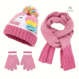 Ensemble hiver licorne pour fille : bonnet, écharpe et gants