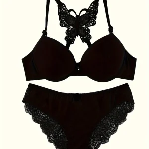 Ensemble lingerie femme push-up – Soutien-gorge à armatures avec culotte nœud chic