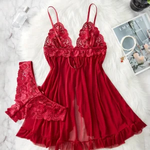 Ensemble nuisette en dentelle femme – Lingerie fine avec bretelles réglables et culotte assortie