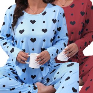 Ensemble Pyjama Plus Size Imprimé Cœur