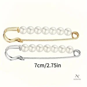 Épingle de sûreté élégante avec perles blanches pour femme