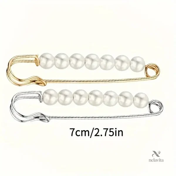 Épingle de sûreté élégante avec perles blanches pour femme