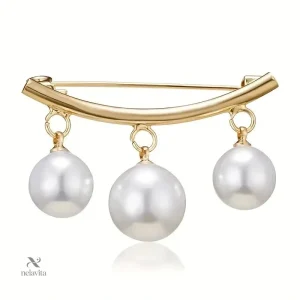Épingle décorative dorée avec perles blanches pour femme