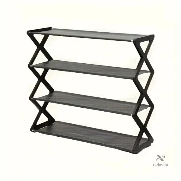etagere-a-chaussures-design-4-niveaux-en-plastique-noir-r-woapwr-1 Étagère à chaussures design 4 niveaux en plastique noir