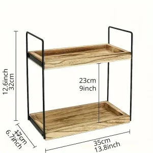 Étagère de Rangement à 2 Niveaux en Bois et Métal – Organisateur pour Cosmétiques, Parfums et Accessoires