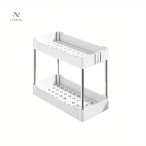 Étagère de rangement à 2 niveaux pour bureau – Organisateur compact en plastique et métal, idéal pour fournitures et accessoires