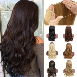 Extension de Cheveux Ondulée – Demi-Perruque Naturelle à Enfiler pour Longueur et Volume Instantané