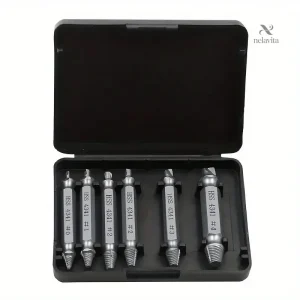 Extracteurs de Vis Endommagées en Acier HSS 4341 – Coffret de 5 Pièces pour Perceuse – Collection Boîtes à Outils et Accessoires