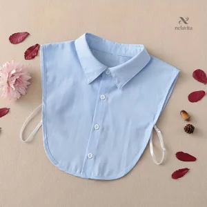 Faux col femme chemise classique – Col amovible élégant en coton, blanc, gris, bleu clair et marine