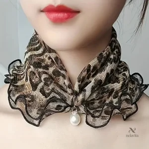 Faux col femme chic à pois avec perle – Col amovible élégant pour robe, pull et chemisier