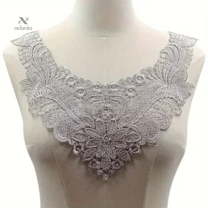 Faux col femme dentelle florale grise – Col amovible chic pour chemisiers, pulls et robes élégantes