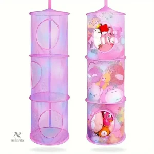 Filet de Rangement Suspendu Bébé à 3 Niveaux – Organisateur en Maille pour Jouets et Vêtements