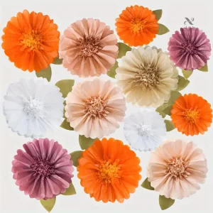 Fleurs Murales en Papier de Soie – Lot de 12 Décorations Colorées pour Classe, Fête ou Mur Créatif