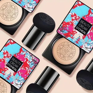 Fond de Teint Cushion Crème O’Cheal – Maquillage Haute Couvrance avec Éponge Tampon Fleur pour Teint Parfait