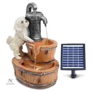 Fontaine de jardin solaire avec chien décoratif