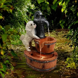 Fontaine solaire design avec motif de chien pour extérieur