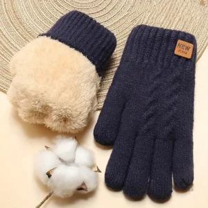 Gants femme hiver tricotés doublés polaire – Chauds et confortables en maille beige élégante