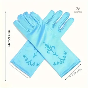 Gants longs femme satin rose avec motifs bleus – Accessoires élégants pour soirées, mariages et déguisements