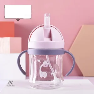 Gobelet d’apprentissage bébé avec paille – Tasse anti-fuite à poignées pour cadeau naissance