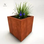Grande jardinière carrée effet rouille pour extérieur