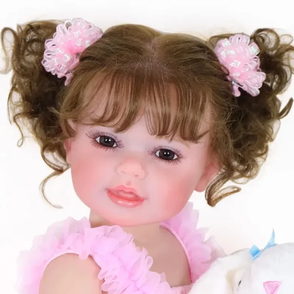 grande-poupee-realiste-fille-en-robe-rose-avec-doudou-lap-pf1451-1 Grande poupée fille en robe rose avec doudou lapin