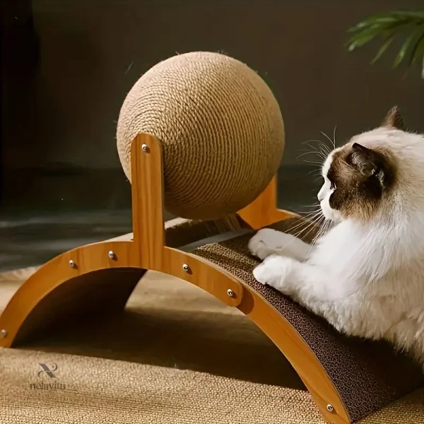 Griffoir élégant en carton pour chats, avec base en bois