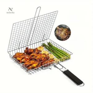 Grille barbecue pliable en acier inoxydable pour cuisson