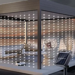 Guirlande Lumineuse Rideau Solaire – Éclairage Extérieur LED Étanche pour Terrasse, Jardin et Mariage
