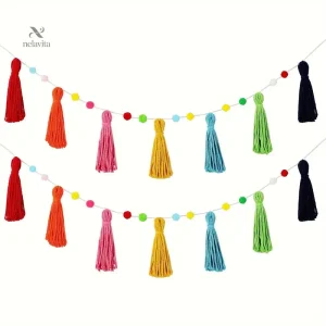 Guirlande pompons colorés en coton – Décoration murale chambre bébé bohème et festive