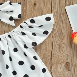 Haut bébé fille à pois avec bandeau assorti – Chemisier épaules dénudées chic et confortable