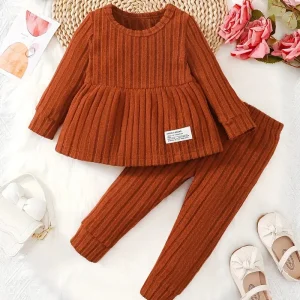 Haut bébé fille manches longues en tricot côtelé – Ensemble chaud et confortable automne/hiver