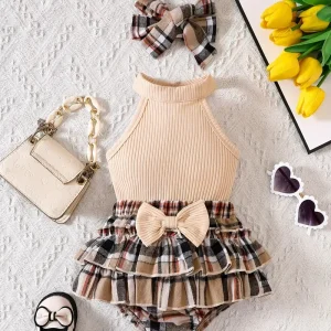 Haut bébé fille sans manches en coton côtelé beige – Débardeur été doux et respirant