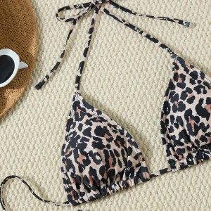 Haut de Bikini Femme Triangle – Imprimé Léopard, Style Sauvage & Bretelles à Nouer