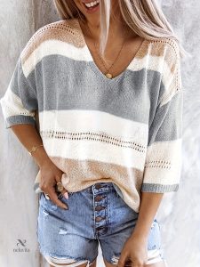 Pull rayé pour femme avec manches 3/4