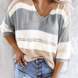 Pull rayé pour femme avec manches 3/4