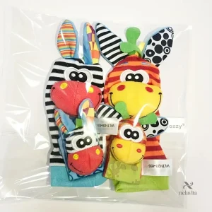 Hochet bébé chaussettes et bracelets animaux colorés