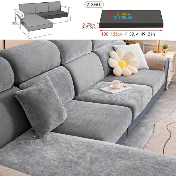 Housse canapé extensible en velours gris - vue 2