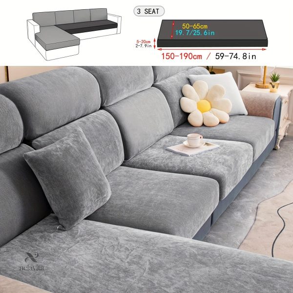 Housse canapé extensible en velours gris - vue 3