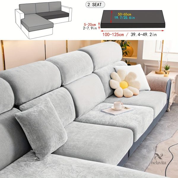 Housse canapé extensible en velours gris - vue 4